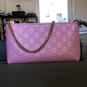 Gucci monogram pink leather shoulder bag